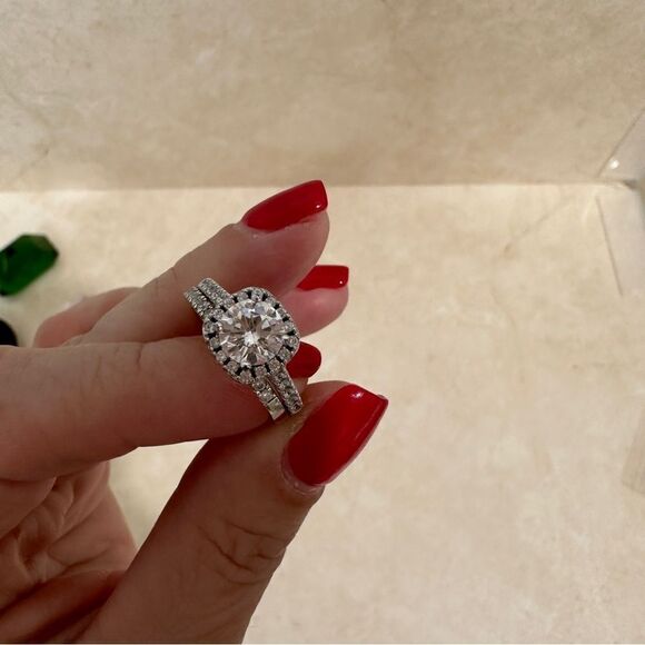 Sterling Silver Duo‎ Engagement Ring and Band Size 6 - Picture 1 of 9